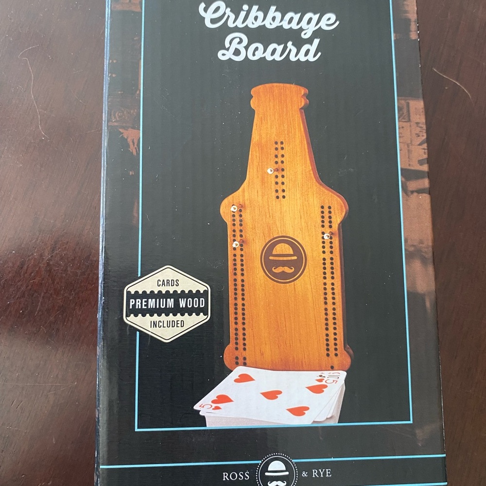 Cribbage Board - Wood, Brown includes cards. New in box